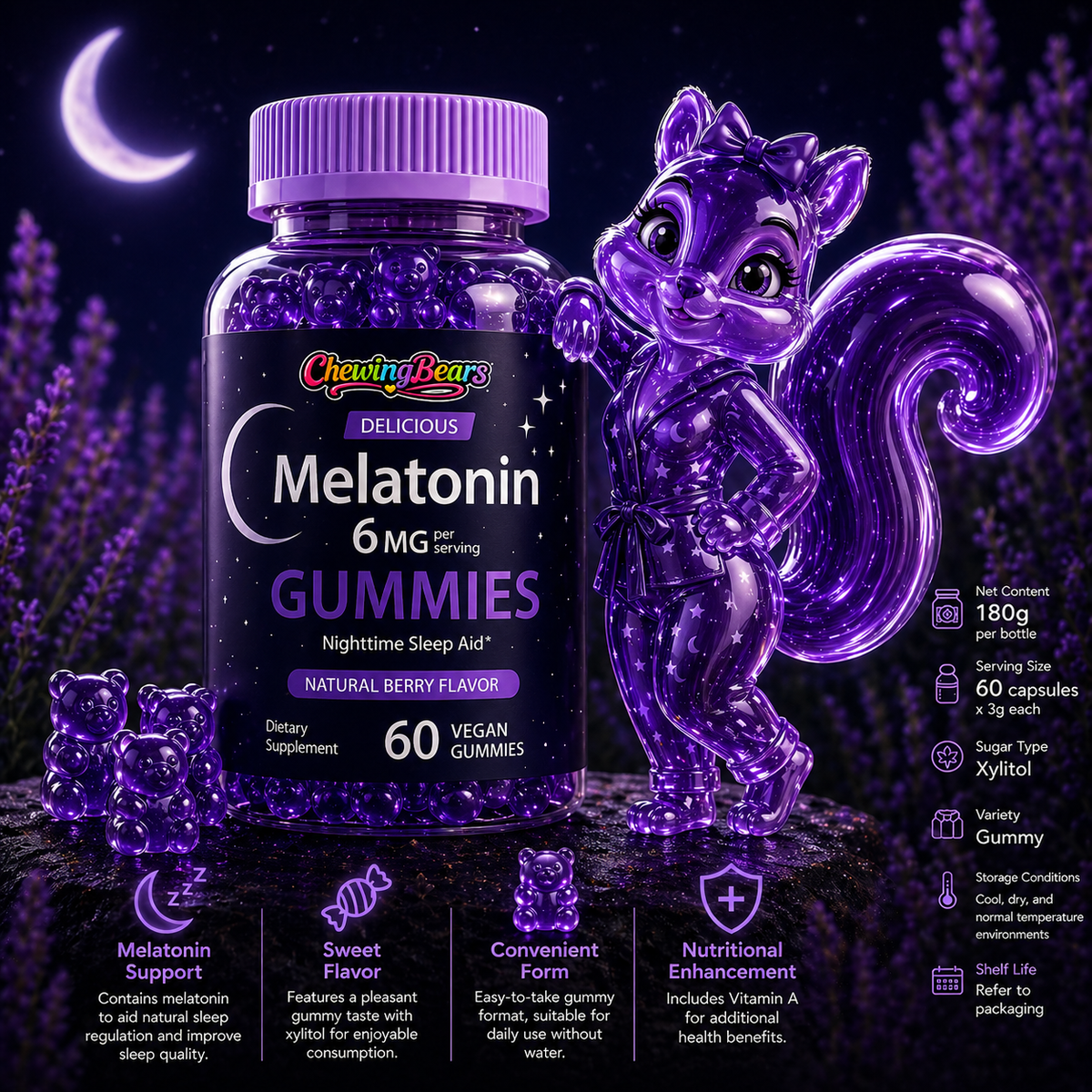 Melatonin Gummies for Sleep & Relaxation | Natural Night Support, Sugar-Free